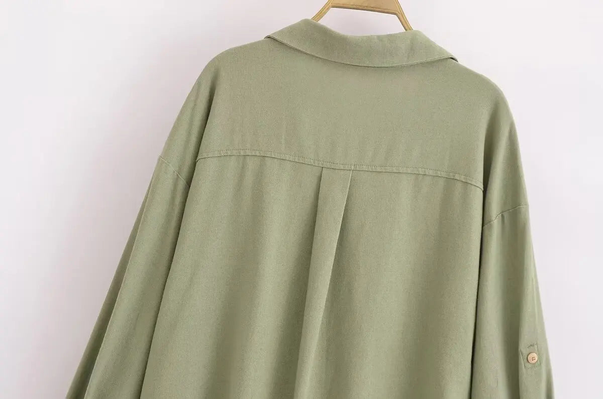 Aiertu  -  Linen Blended Twist Lapel Long Sleeve Casual Shirt Women's New Fashion Versatile Niche Design Top Aiertu