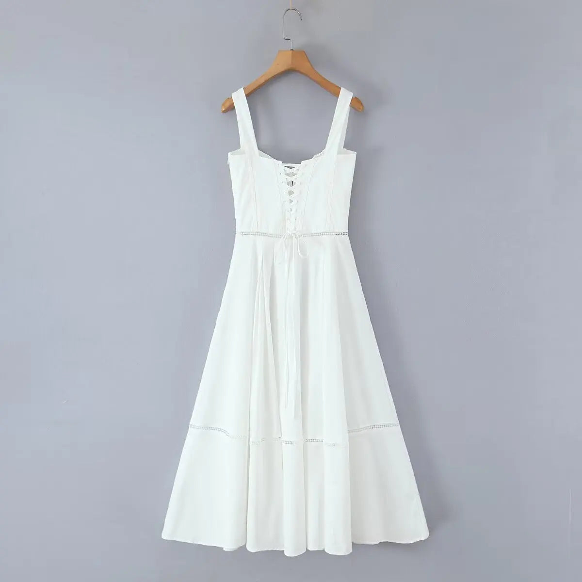 Aiertu  -  Women Corset Style Sling  Summer Dresses 2026 Lace Up Bandage Back A-line Midi Dress White Elegant Party Robe Aiertu