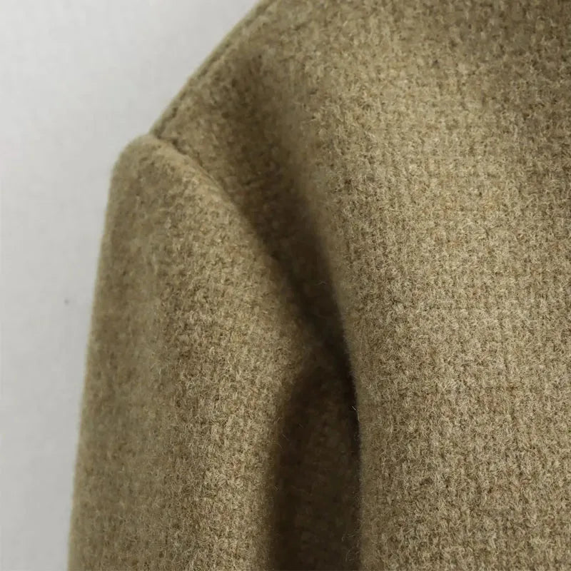 Aiertu  -  New Retro Fashion Women Coarse Tweed Round Neck Long Sleeved Jacket Winter Korean Elegant Lady Long Sleeved Button Short Jacket Aiertu