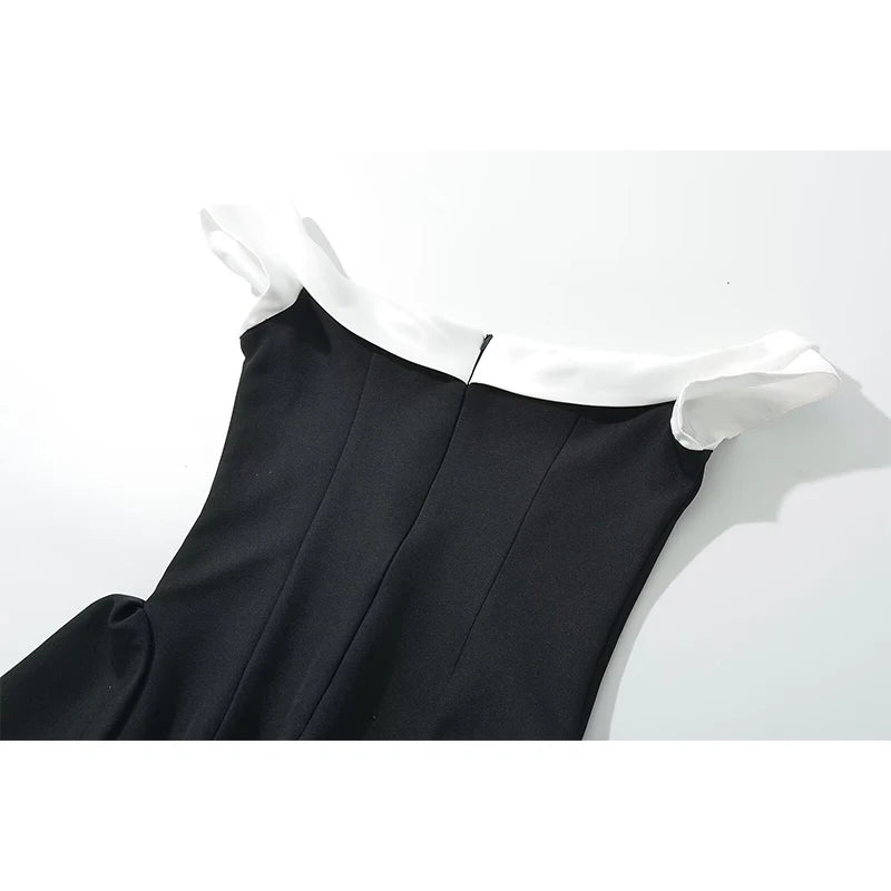 Aiertu  -  Elegant Women Black White Hit Color Sexy Off Shoulder Dress Short Sleeve Summer Evening Party Mini Dresses Ball Gown Robe Aiertu