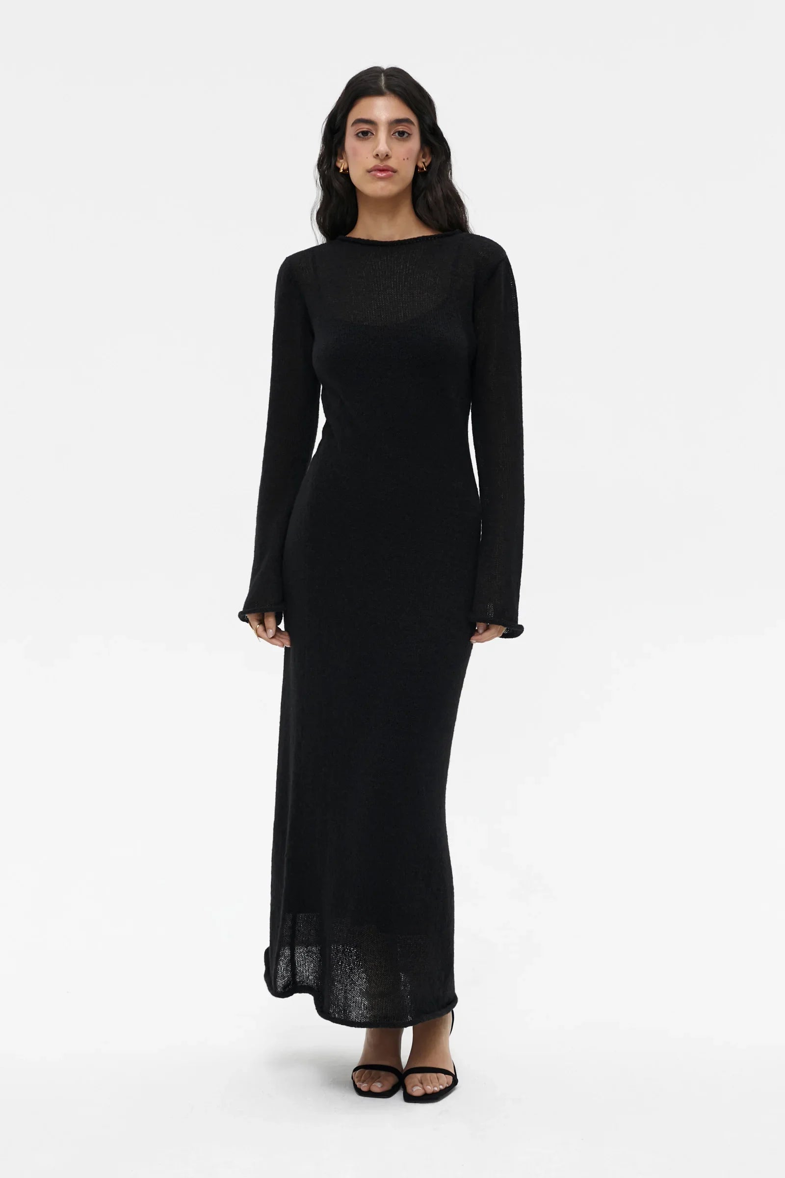 Aiertu  -  O-Neck Elastic Knitted Long Dress ï¼?Camisole Skirt Women Chic Soft Lady Hollowing Sweater Dresses 2 Pieces Sets Aiertu