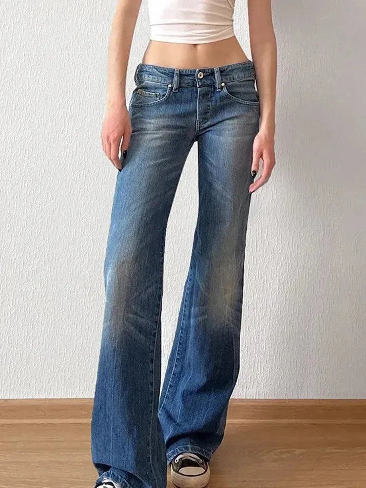 Aiertu  -  Vintage Low Rise Washed Wide Leg Jeans Aiertu