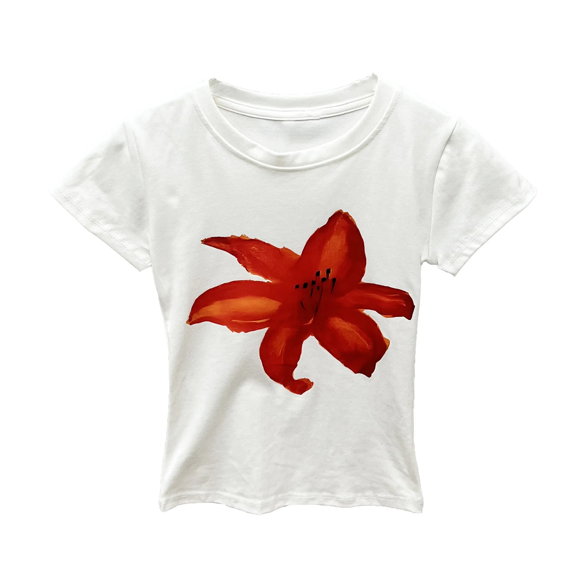 Aiertu  -  Girl Slim Flower Printed T-Shirt Women's 2026 Spring and Summer Versatile Short Top Women Aiertu