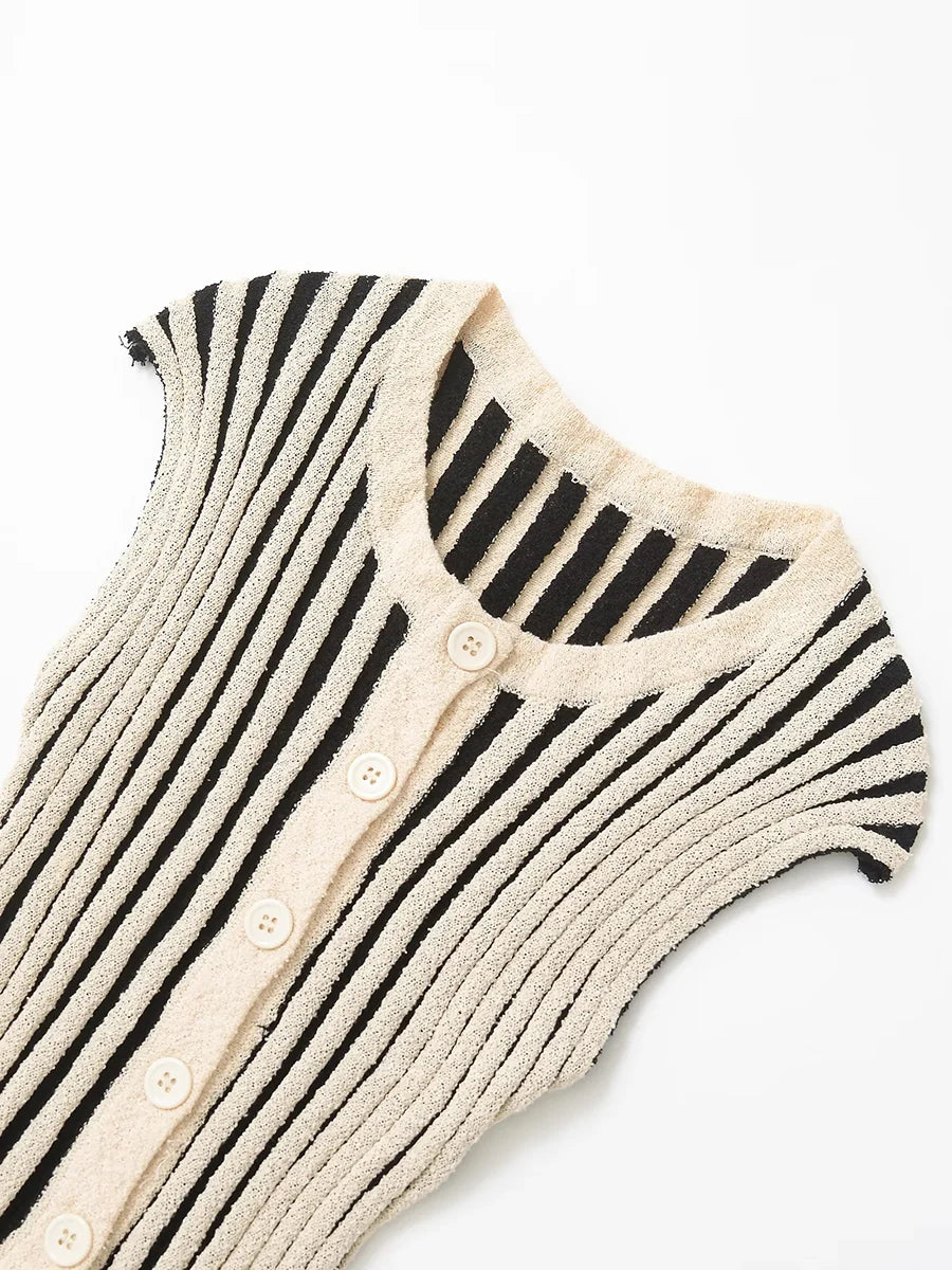 Aiertu  -  Striped Loose Two Piece Set for Women O Neck Sleeveless Top High Waist Wide Leg Pants Casual Sets Female Sumemr New Aiertu