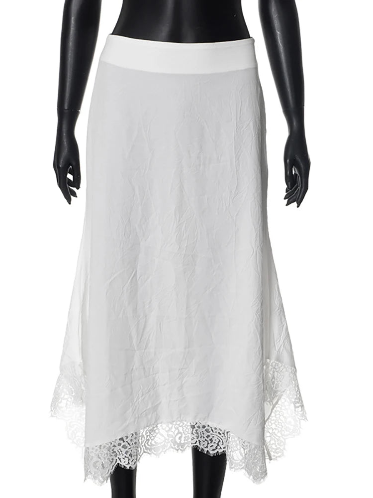 Aiertu  -  Patchwork Irregular Lace Women Skirt White High Waist Casual Y2k Solid Long Skirt Female Summer Slim Fashion Streetwear Aiertu