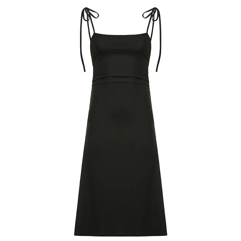 Aiertu - Black Sexy Big Halter Strap Dress Aiertu