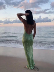 Aiertu  -  Sexy Deep V-neck Sequin Dress Women Sling Sleeveless Backless Slim Hip Package Long Dresses Female 2025 Spring Summer Lady Gown Aiertu