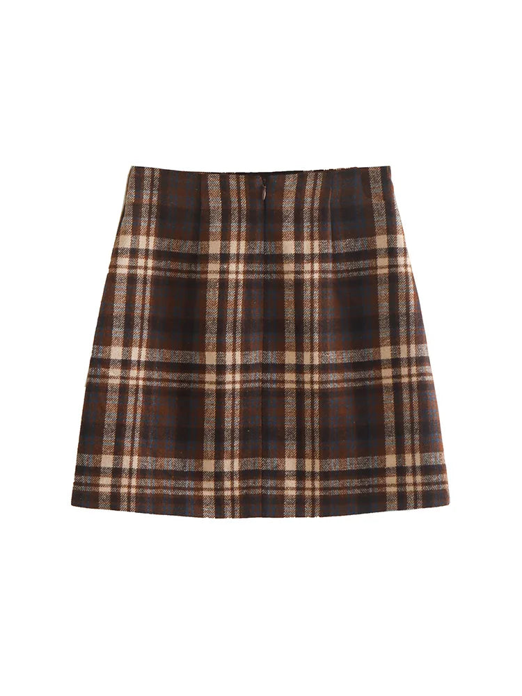 Aiertu  Women Fashion Plaid Back Zipper A-Line Mini Skirt Vintage High Waist Female Chic Lady Skirts Aiertu