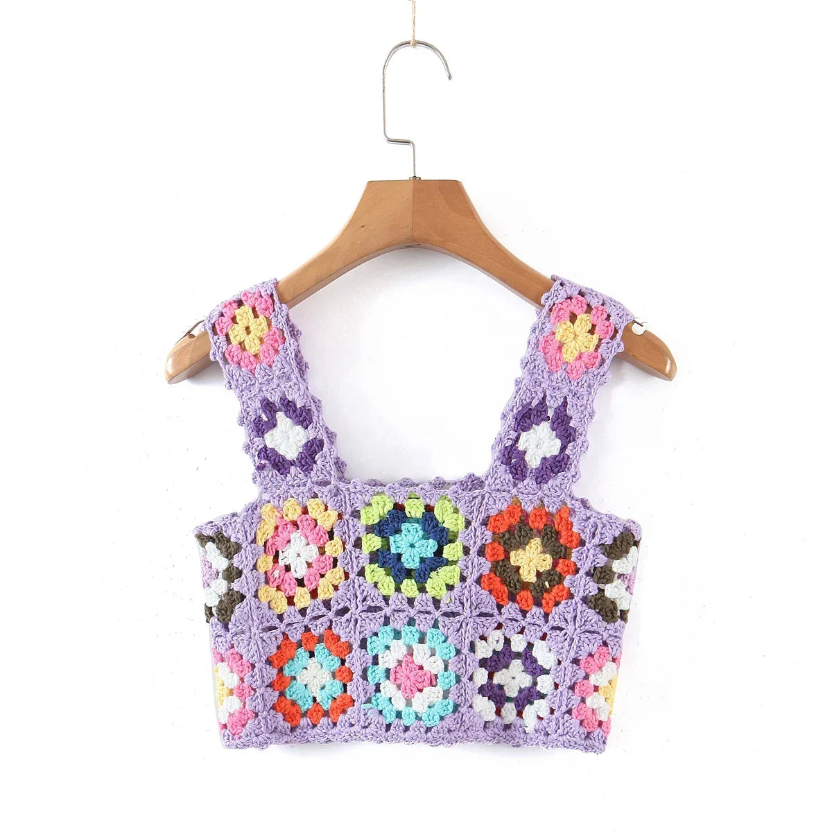 Aiertu  -  Summer Hollow Out Crochet Top Women Cute Cropped Tops Retro Cool Girl Rainbow Short Tee Holiday Top and Tees Aiertu