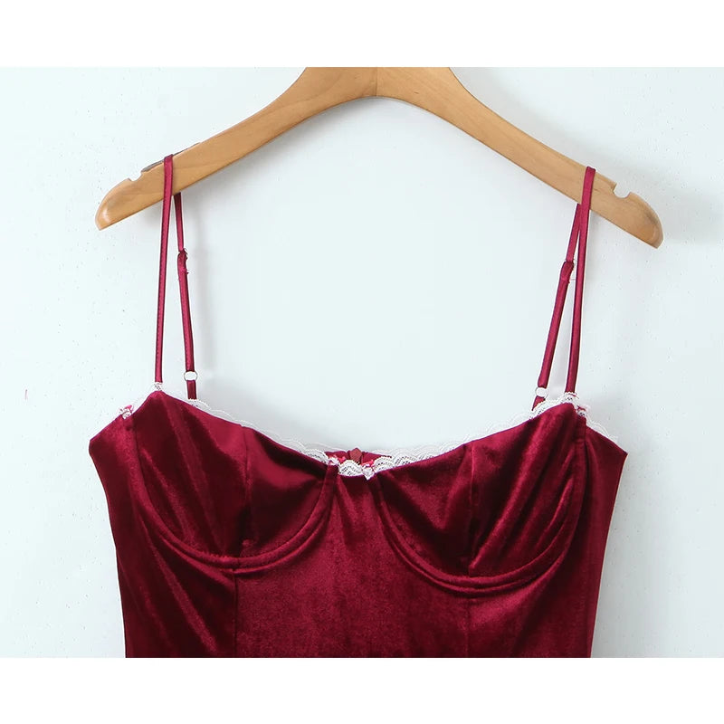 Aiertu  -  Lace Trim Wine Red Sling Mini Dresses For Women A-line Slim Birthday Party Dress Sexy Elegant Christmas Robe Aiertu