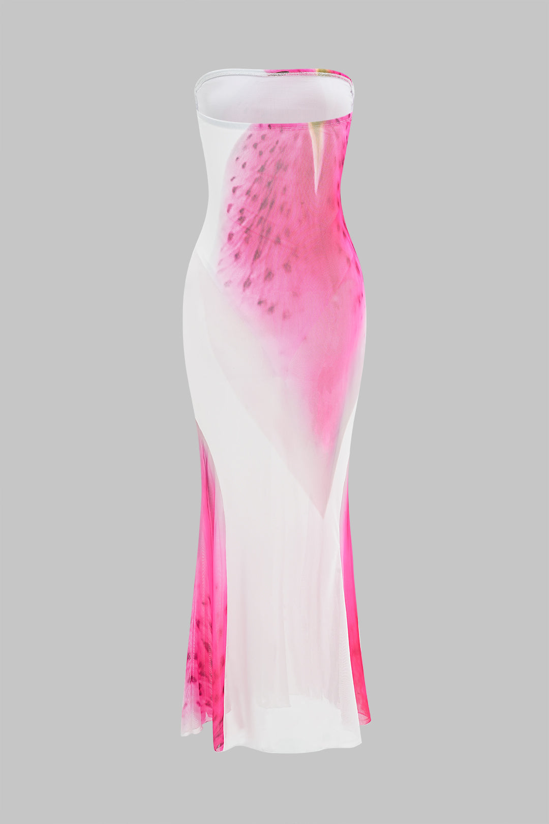 Aiertu  -  Floral Contrast Print Mesh Strapless Sleeveless Maxi Dress Aiertu