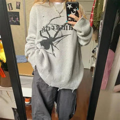 Aiertu  -  High End Fashion Popular All Match Vintage American Sweaters Y2k Aesthetic Print Harajuku Punk Women Loose Pullovers Knitted Tee Aiertu