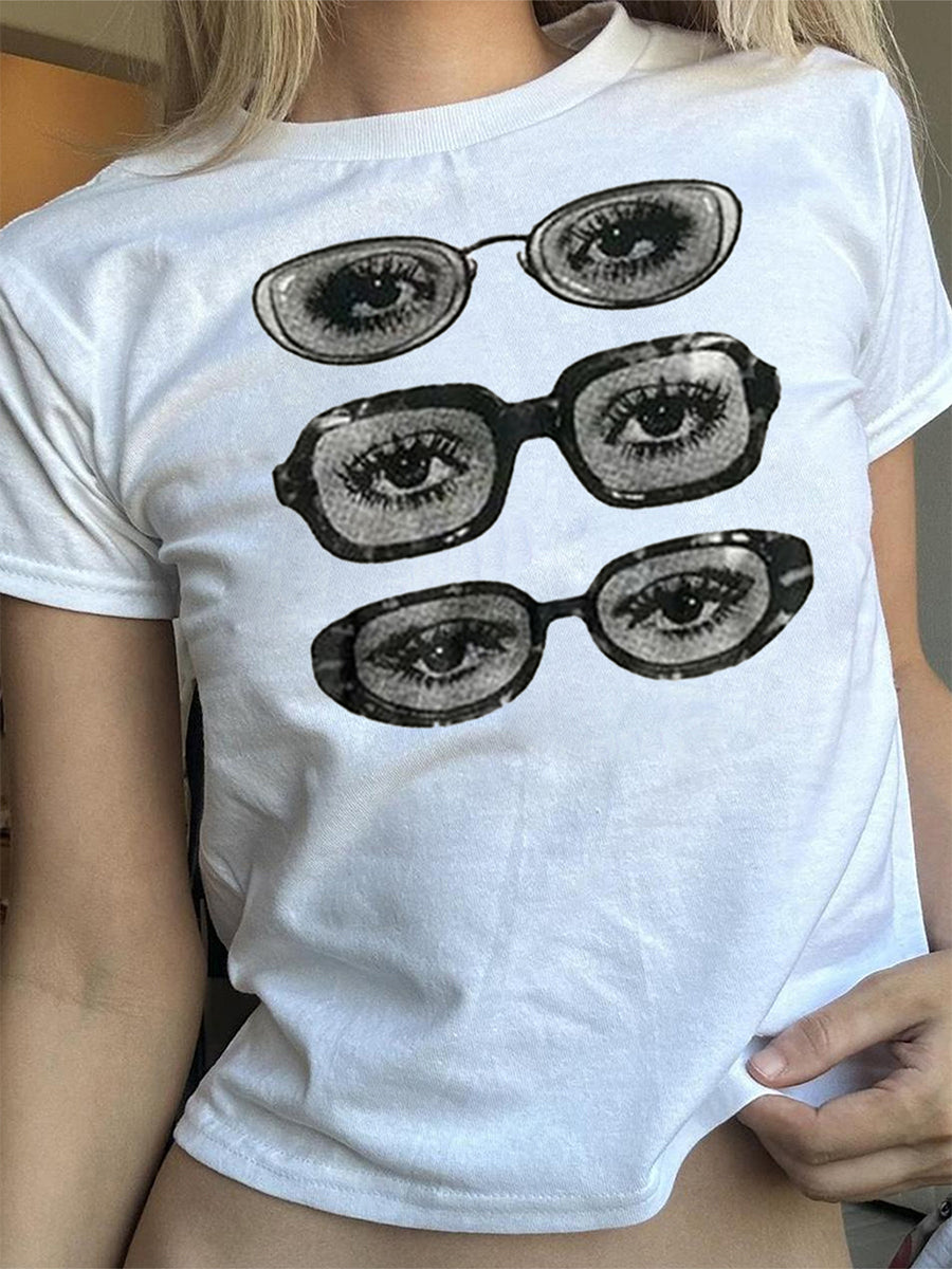 Aiertu  y2k Crop Top Women Baby Tee Floral Print Round Neck Short Sleeve T Shirt Fairycore Aesthetic 2000s Clothes Streetwear Aiertu