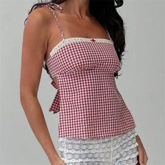 Aiertu  -  -Y2k Coquette Tops Summer Women Red Gingham Camisole Top Sleeveless Aesthetic Plaid Print Crop Top Casual T-Shirt Streetwear Aiertu