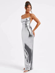 Aiertu  -  Satin Backless Sexy Maxi Dress For Women Fashion Spaghetti Strap Solid Bodycon Long Dress Femme Club Party Long Dress Aiertu