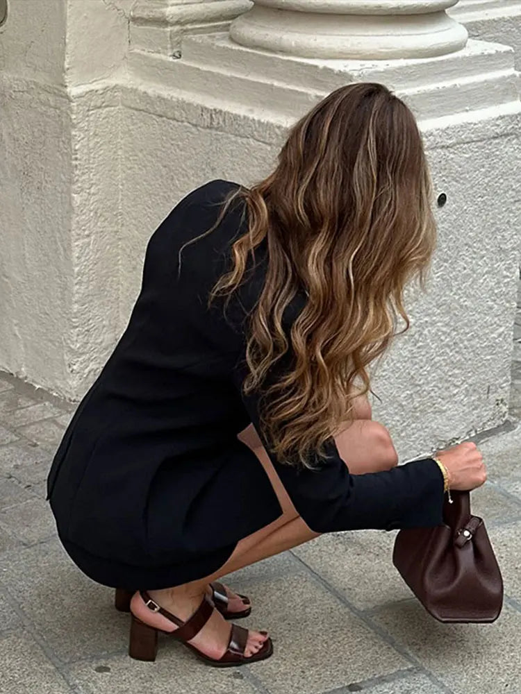 Aiertu  -  Five Button Suit Jacket Coat Short Skirt Set Round Neck Commuting Slim Fit Elegant Outwear Women Overcoat Skirts Formal Attire Aiertu