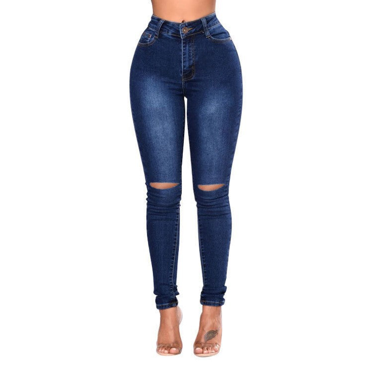 Aiertu nba outfit for women EBay Women's Slimming High Elastic Ripped Jeans Pencil Pants aiertu