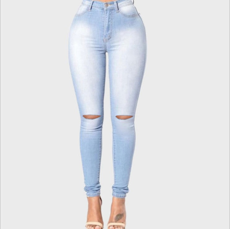 Aiertu nba outfit for women EBay Women's Slimming High Elastic Ripped Jeans Pencil Pants aiertu