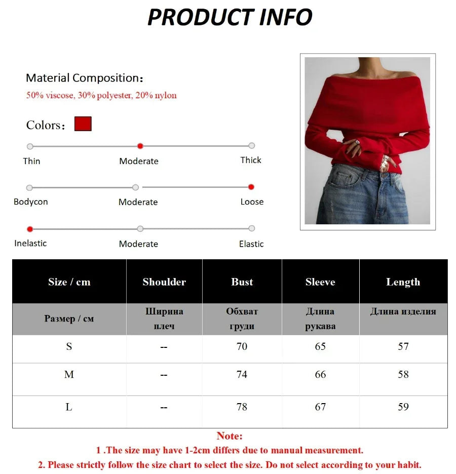 Aiertu  -  Women's Pullover Long Sleeved Knitted Base Shirt Autumn Winter Office Lady Sweater One Shoulder Sexy Slim Fit Off Shoulder Top Aiertu