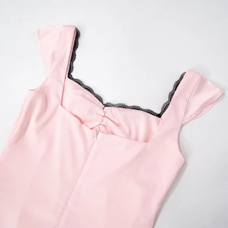 Aiertu  -  Patchwork Satin Sexy Square Collar Lace Women Dress Spaghetti Strap Mini Dress Female Spring Slim Elegant Party Clubwear Aiertu