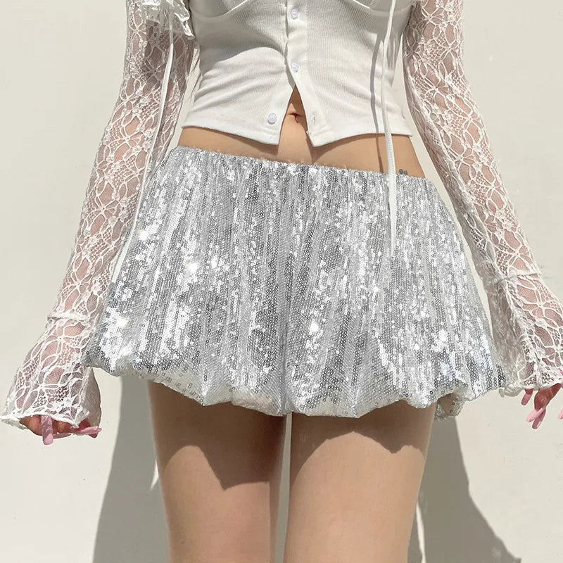 Aiertu  -  party look snspos Silver Sequin Skirt Women High Waist Mini Skirt Woman Fashion Shiny Pleated Elegant Short Skirt Party Club Y2k Outfits Aiertu