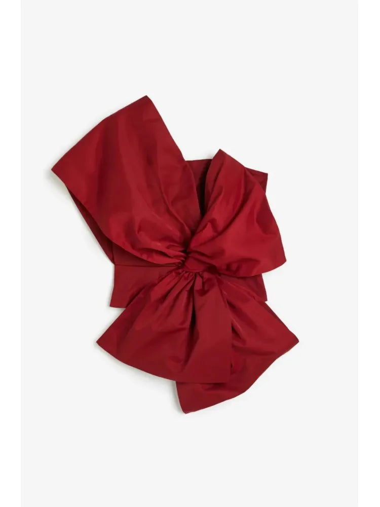 Aiertu  -  Bow Red Chic Top Women Fashion Skew-collar Irregular Casual Bandage Female Tops 2023 Party One-shoulder Shirt Aiertu