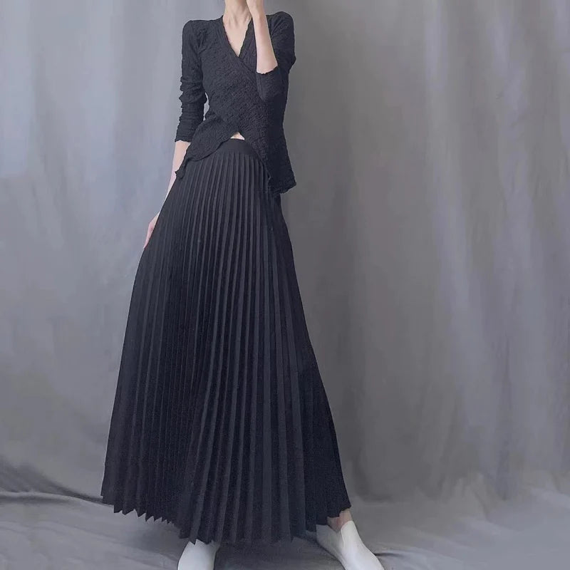 Aiertu Brand Spring Clothes Women Autumn Fashion Casual Office Lady Pleated Skirt Women New Hight Waist Solid Long Skirt Aiertu