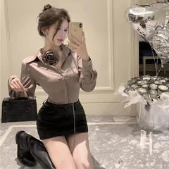 Aiertu  -  Gray Purple Blouses Fine Elegant Shirt Women Korean Style Slim Long Sleeve Tops Female Sexy Office Ladies Autumn Fashion Clothes Aiertu
