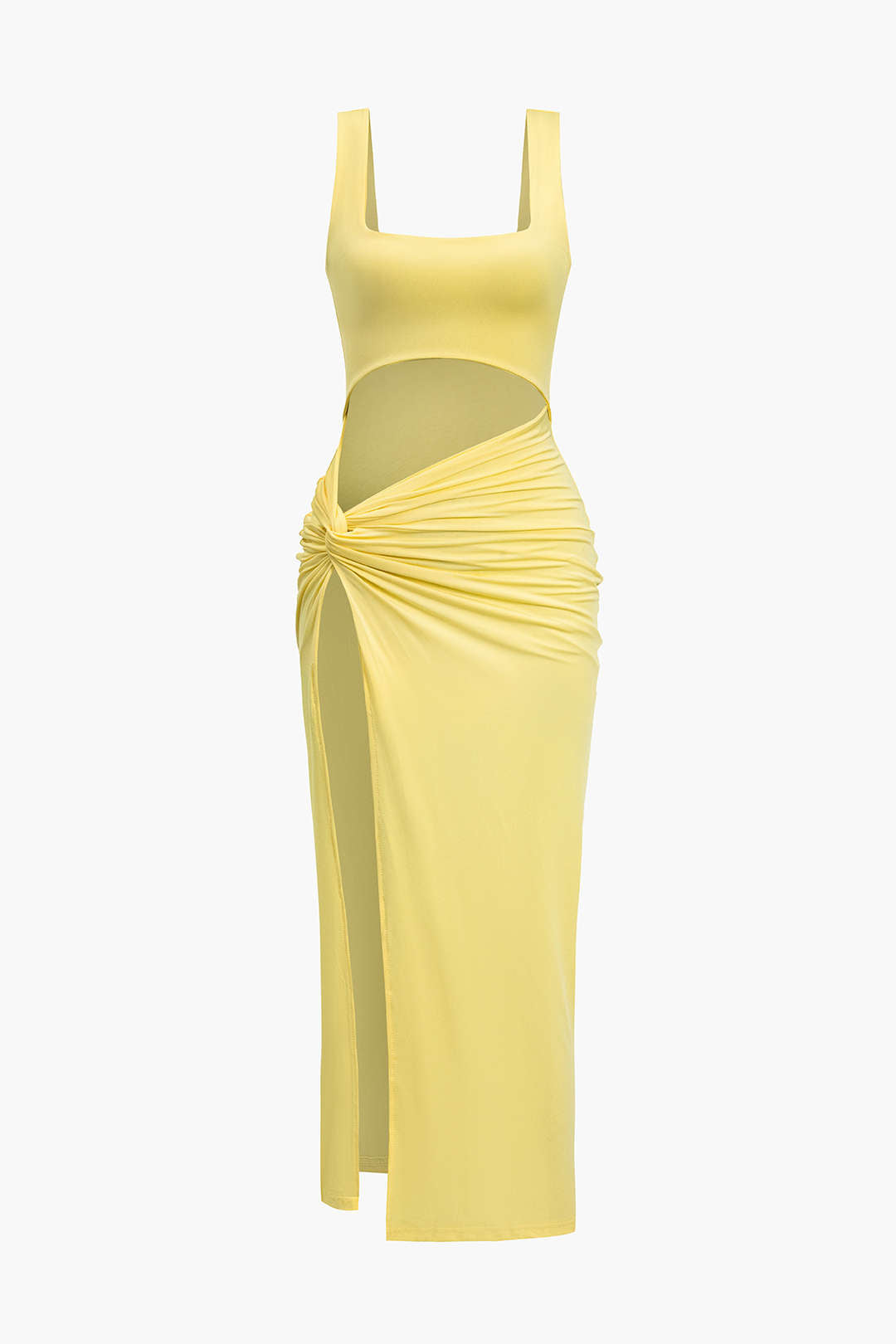 Aiertu  Solid Twist Front Cut Out Slit Midi Dress Aiertu