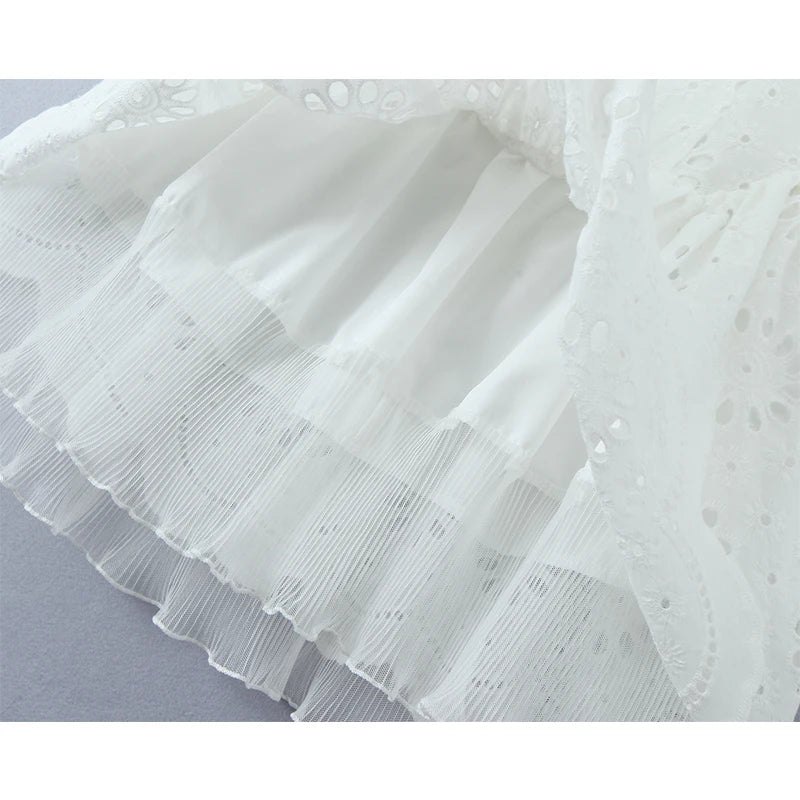 Aiertu  -  Fashion Hollow Out Embroidery White Halter Dress For Women Sexy Backless Low Waist  A-line Mini Summer Dresses French Style Robe Aiertu