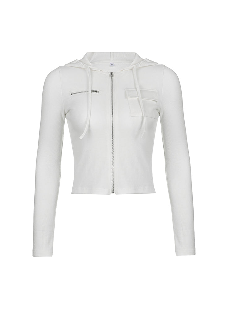Aiertu - summer inspo Solid Basic Casual Zipper Pocket Slim Long Sleeve Hooded Jackets Women Spring Autumn Aiertu
