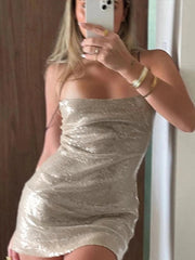 Aiertu  -  party look snspos Sequins Slim Women Mini Dresses Sling Square Collar Female Dress2024 Summer Club Sexy Hip Package Sleeveless Backless Lady Rubes Aiertu