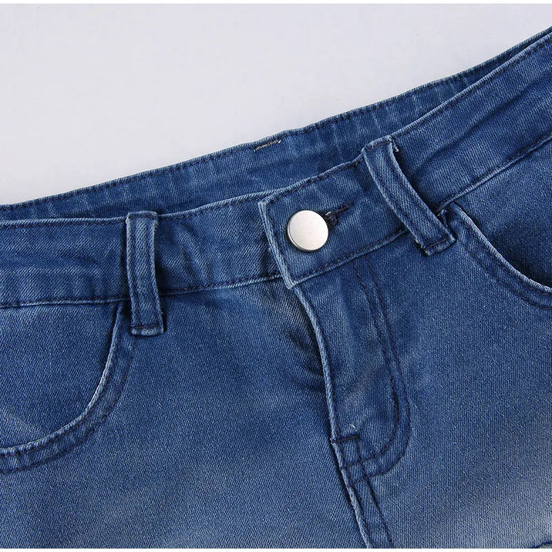 Aiertu  -  Fashion Denim Pleated Skirt Women High Waist Button Zipper Pocket Ruffle A-line Mini Skirts Female 2025 Spring Summer Lady Skirt Aiertu