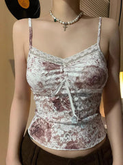 Aiertu  -Vintage Oil Painting Print Lace Tank Top aiertu