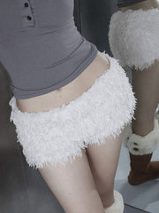 Aiertu - summer inspo Faux Fur Solid Knitted Women’s Short Chic Y2K Skinny Simple Low Waist Autumn Winter Design Basic Pants Aiertu
