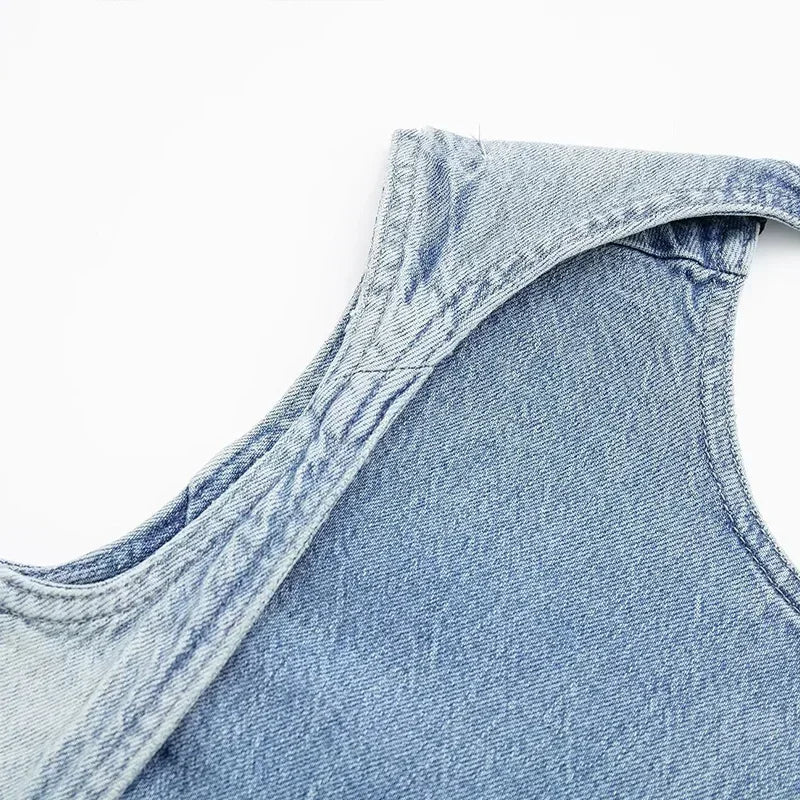 Aiertu  -  Sexy Denim Backless Lace Up Vest Women Slim O-neck Sleeveless Spliced Female Waistcoat Summer Lady Chic Casual Streetwear Aiertu