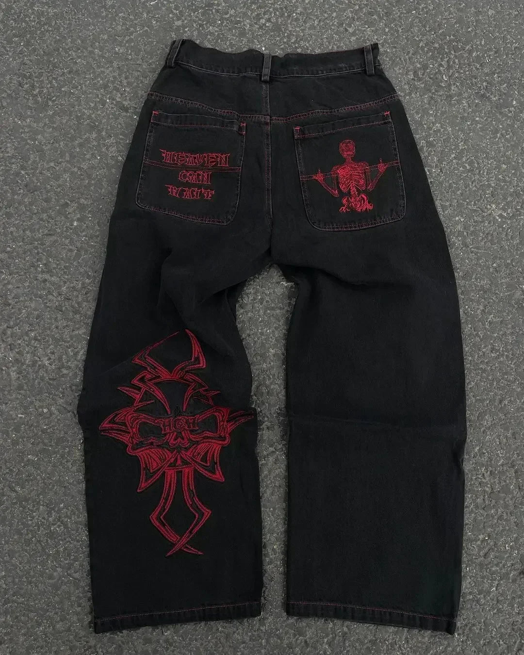 Aiertu  -  High Street Gothic American Fashion Hip Hop Straight Jeans Harajuku y2k Personalized Washed Low Waist Slim Micro Flared Jeans Aiertu