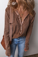 Aiertu  -Casual Plaid Buttons Patchwork V Neck Tops(3 Colors) aiertu