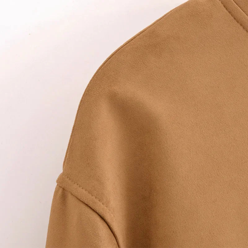 Aiertu  -  Women's Vintage Solid Jacket Loose O Neck Zipper Pocket Long Sleeve Female Coat Autumn Lady Office All-match Outwear New Aiertu