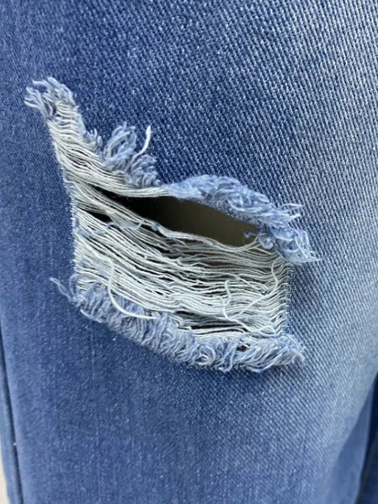 Aiertu  -  Women's Denim Pants 2026 Summer Fashion High Waisted Handmade Frayed Edge Wide Leg Pants Streetwear Ripped Baggy Jeans Aiertu