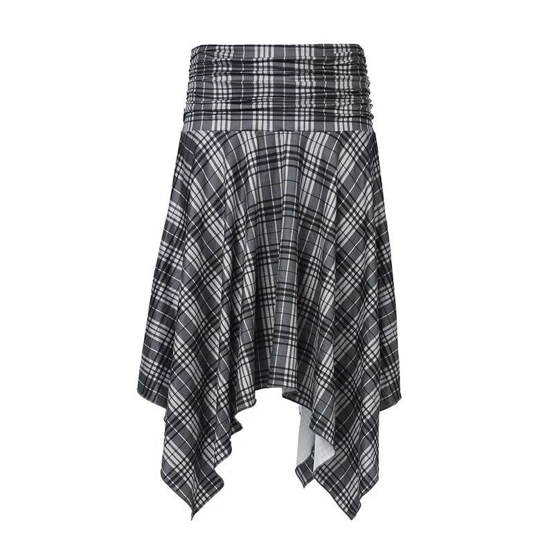 Aiertu  -  Y2k Aesthetic Vintage Plaid Skirts Womens Harajuku High Waist Irregular Vintage Skirt Streetwear Preppy Style Gothic Faldas Aiertu