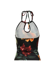 Aiertu - summer inspo Vintage Aesthetic Big Floral Print Slim Backless Tie Halter Top Women Summer Vacation Tank Vest Aiertu