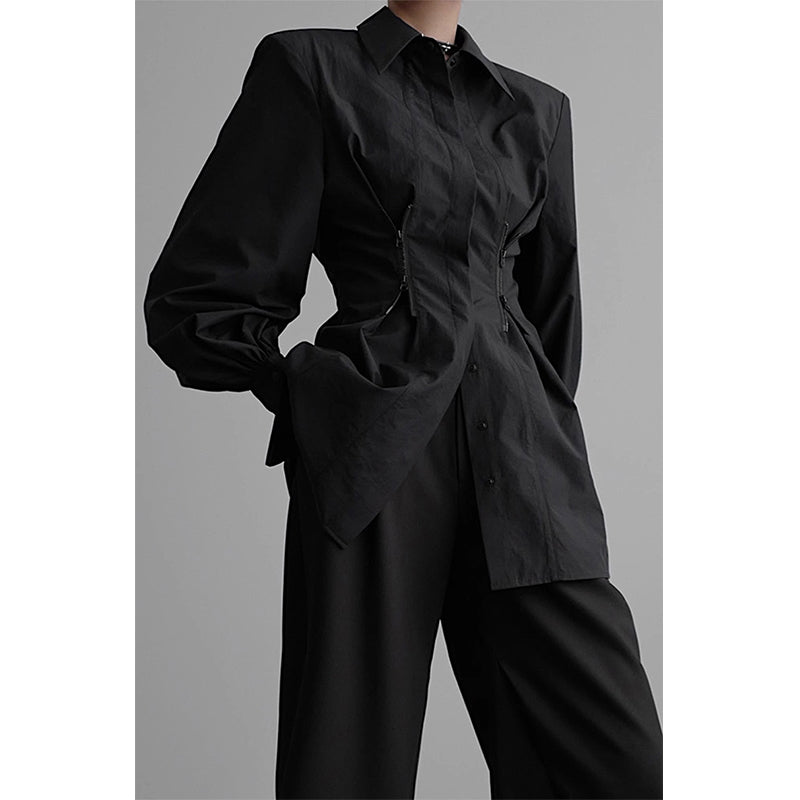 Aiertu Y2K Black Shirts Women Gothic Harajuku Zipper Long Sleeve Blouses Office Ladies Fashion Korean Elegant Tunic Chic Tops New Aiertu