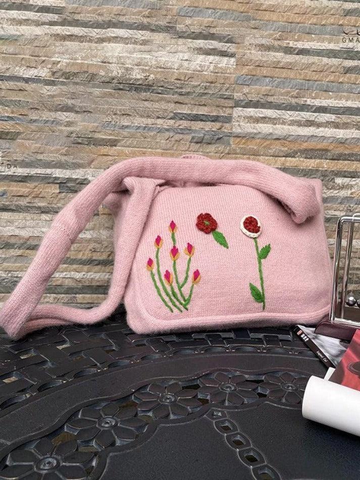 Aiertu  -Ethnic Floral Embroidery Knitted Shopper Bag aiertu