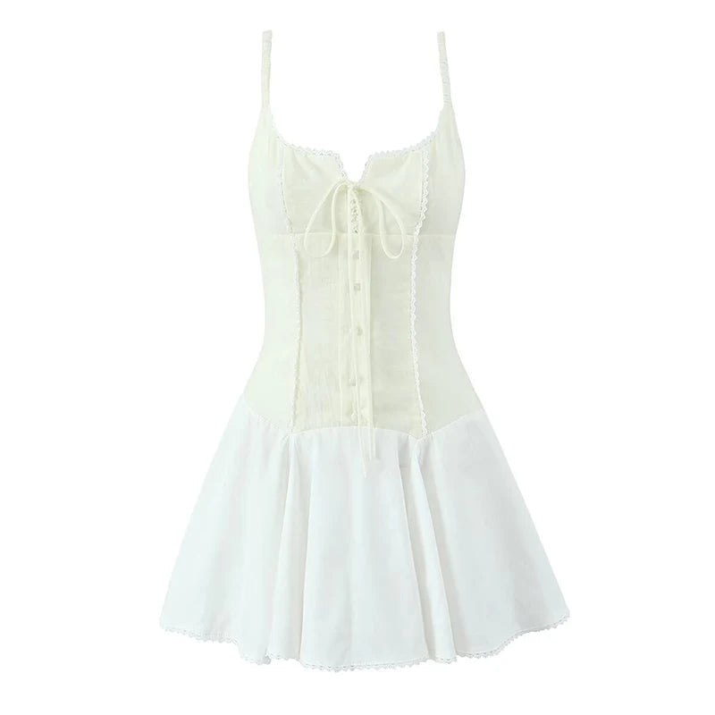 Aiertu  -  Summer 2025 Women Patchwork Sling Lace Up Dresses Short Robe Sweet Girl Holiday Dress Sexy Aiertu