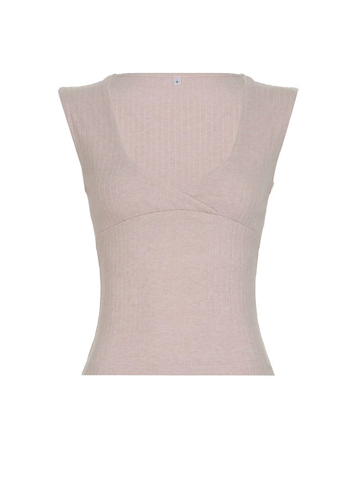 Aiertu  -Solid Striped Cross V-Neck Slim Fit Tank Top aiertu