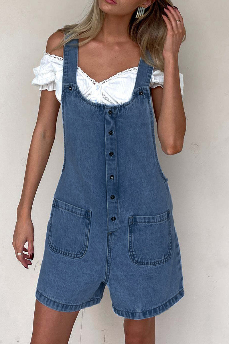 Aiertu  -Casual Pocket Buttons U Neck Loose Rompers aiertu