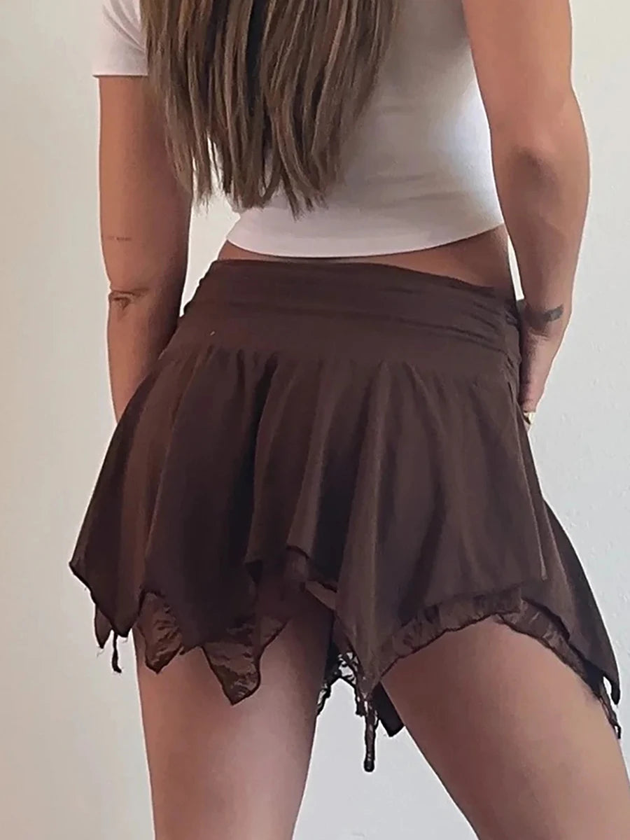 Aiertu  -  Women's Summer Mini A-Line Skirts Casual Mid Waist Solid Color Lace Asymmetrical Skirts Short Skirts Streetwear Aiertu