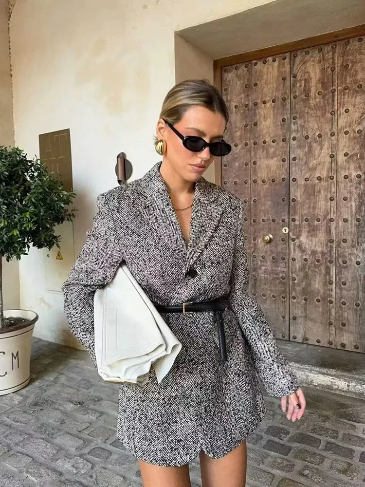 Aiertu  -  Women Fashion With Bely Single Breasted  Blazer Vintage Notched Neck Long Sleeves Female Chic Lady Outfits Aiertu