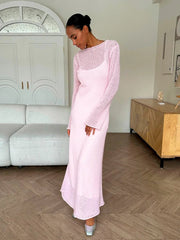 Aiertu  -  O-Neck Elastic Knitted Long Dress ï¼?Camisole Skirt Women Chic Soft Lady Hollowing Sweater Dresses 2 Pieces Sets Aiertu